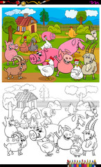 farm animals characters group color book page