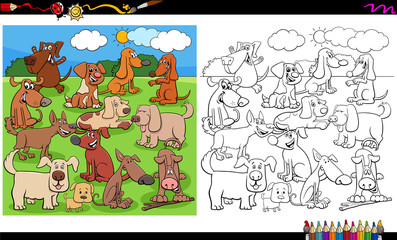 puppies and dogs characters group coloring book page
