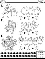 addition educational task color book with farm animals