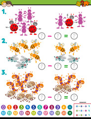 subtraction educational task for children with insects