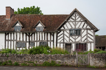 STRATFORD-UPON-AVON, ENGLAND - MAY 27, 2018: Ancient historic home and farm of Mary Arden, mother of William Shakespeare, built around the 15th century in the village of Wilmcote - UK
