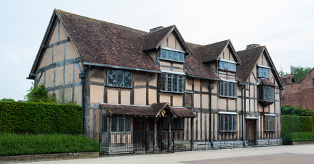 STRATFORD-UPON-AVON, WARWICKSHIRE, ENGLAND - MAY 27, 2018:   The Birthplace of William Shakespeare on Henley Street in Stratford upon Avon, Warwickshire, England, UK