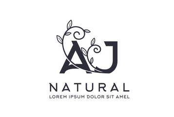 Creative floral wedding initial AJ icon design. Vector logo template