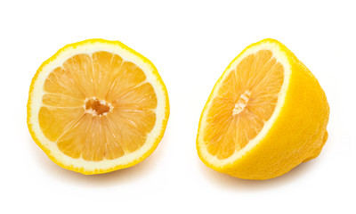 Yellow lemons on isolated white background.Citrus fruit drink and spice in food seasoning.Clipping paths object