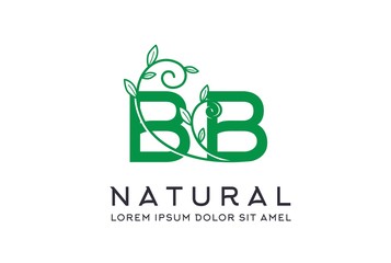 Creative green floral wedding initial BB icon design. Vector logo template