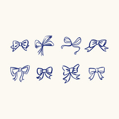 Ribbon doodle drawing set bundle - Christmas Holiday celebration Xmas winter season December Merry Christmas - Snow decoration invitation ornament