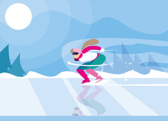 woman skating on ice rink, winter sport