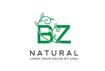 Creative green floral wedding initial BZ icon design. Vector logo template