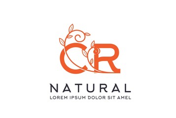 Creative orange floral wedding initial CR icon design. Vector logo template