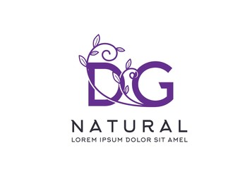 Creative purple floral wedding initial DG icon design. Vector logo template