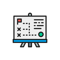 Vector presentation with diagram, training flat color line icon.