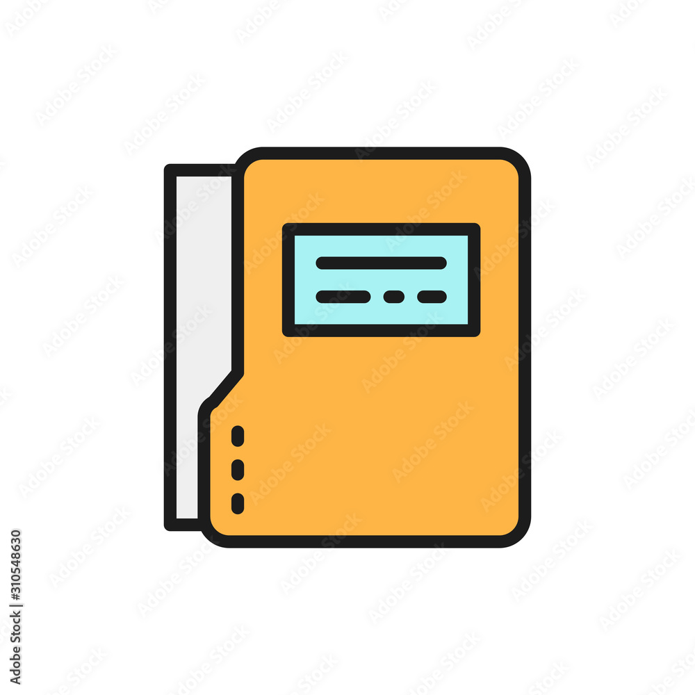 Poster vector file folder, dossier folder flat color line icon.