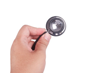 Fototapeta premium Doctor Hand Holding Stethoscope Isolated on White