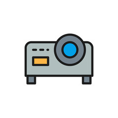 Video projector flat color line icon. Isolated on white background