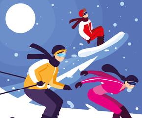 group of people practicing winter sports, extreme winter sport