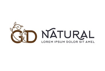 Creative brown floral wedding initial GD icon design with horizontal text. Vector logo template