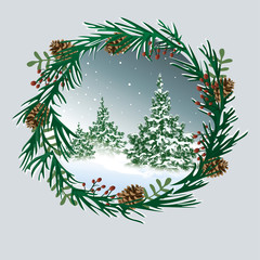 Holiday background with Christmas wreath