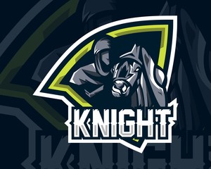 Knight with horse Esport logo design template