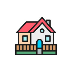 Vector vacation home, country house flat color line icon.