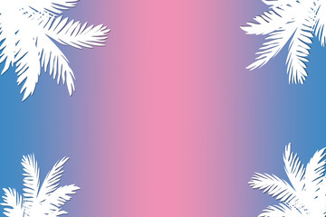 Fototapeta na wymiar abstract summer background in pink blue color with white palm leaf