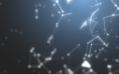 Abstract background. Molecules technology with polygonal shapes, connecting dots and lines. Connection structure. Big data visualization.
