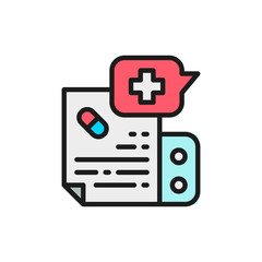 Obraz premium Prescription medication, instruction flat color line icon.