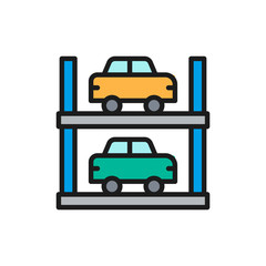Two-story parking flat color line icon. Isolated on white background