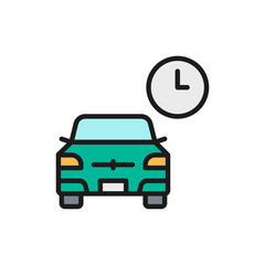 Vector temporary parking, carsharing service flat color line icon.