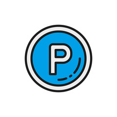 Vector car parking sign allowed flat color line icon.