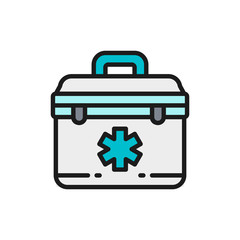 First aid kit, paramedic bag flat color line icon.