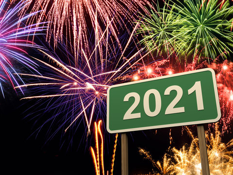 New Year 2021 Creative Design Concept Concept with Sign Board - 3D Rendered Image	