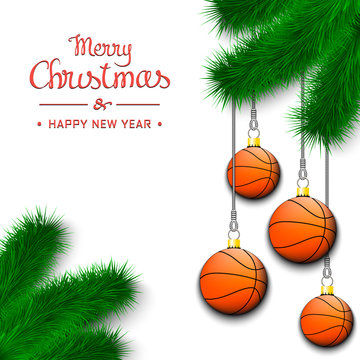 Basketball balls on a Christmas tree branch