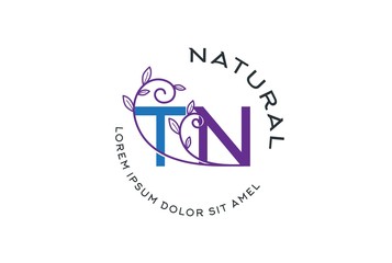 Blue purple circle stamp wedding floral initial TN icon design. Vector logo template