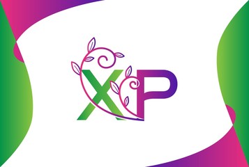 Green purple gradient wedding floral initial XP icon design. Vector logo template