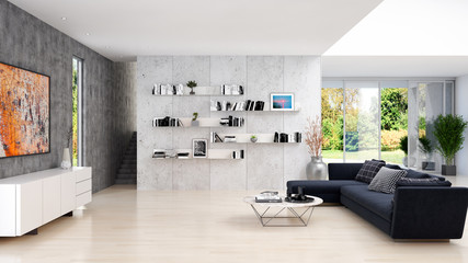 large luxury modern minimal bright interiors room mockup illustration 3D rendering
