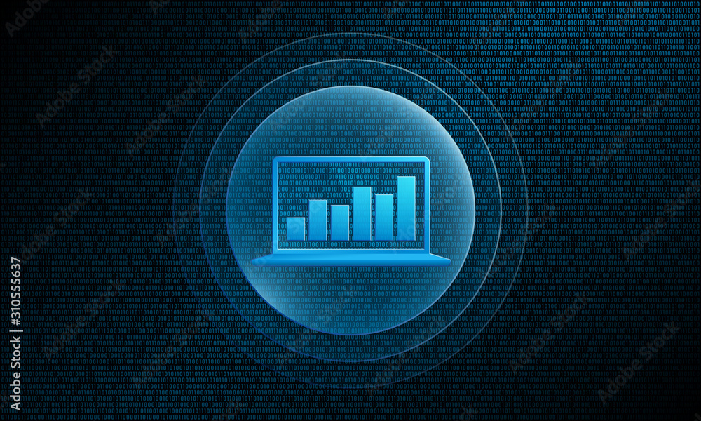 Poster laptop statistics in digital sphere with pulse effect technology