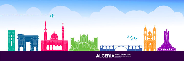 Algeria travel destination grand vector illustration.  - obrazy, fototapety, plakaty