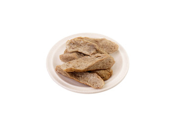 Fried Keropok Lekor; Traditional Malaysian Fish Cake with made from fishes, Sago flour and salts..