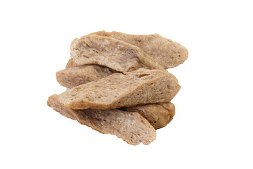 Fried Keropok Lekor; Traditional Malaysian Fish Cake with made from fishes, Sago flour and salts..