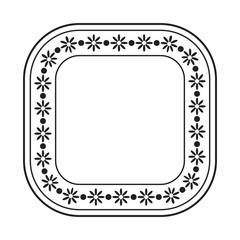 Empty blank vintage square frame, romantic old style text box, floral border frame, black isolated on white background, vector illustration.