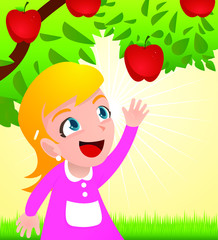 little girl reaching for apple