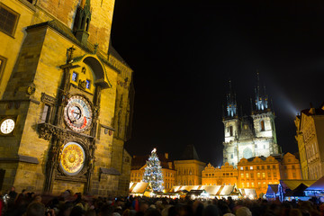 Fototapeta premium Christmas Mood on the night Old Town Square, Prague, Czech Republic