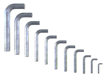 Allen silver wrench set isolated over white background.