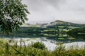 landscape with lake and mountains, reflection, scotland