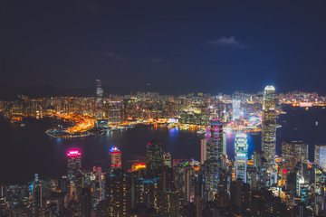Fototapeta na wymiar Hong Kong city skyline at night. View from Victoria peak