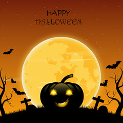 Vector Halloween background pumpkins under the moonlight