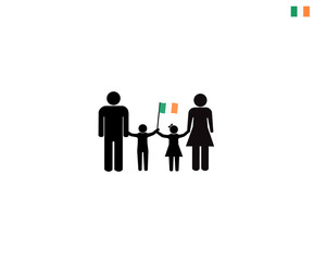 Irish family with Republic of Ireland national flag, we love IRELAND concept, sign symbol background, vector illustration.