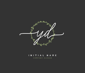 Y D YD Beauty vector initial logo, handwriting logo of initial signature, wedding, fashion, jewerly, boutique, floral and botanical with creative template for any company or business.