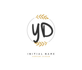 Y D YD Beauty vector initial logo, handwriting logo of initial signature, wedding, fashion, jewerly, boutique, floral and botanical with creative template for any company or business.
