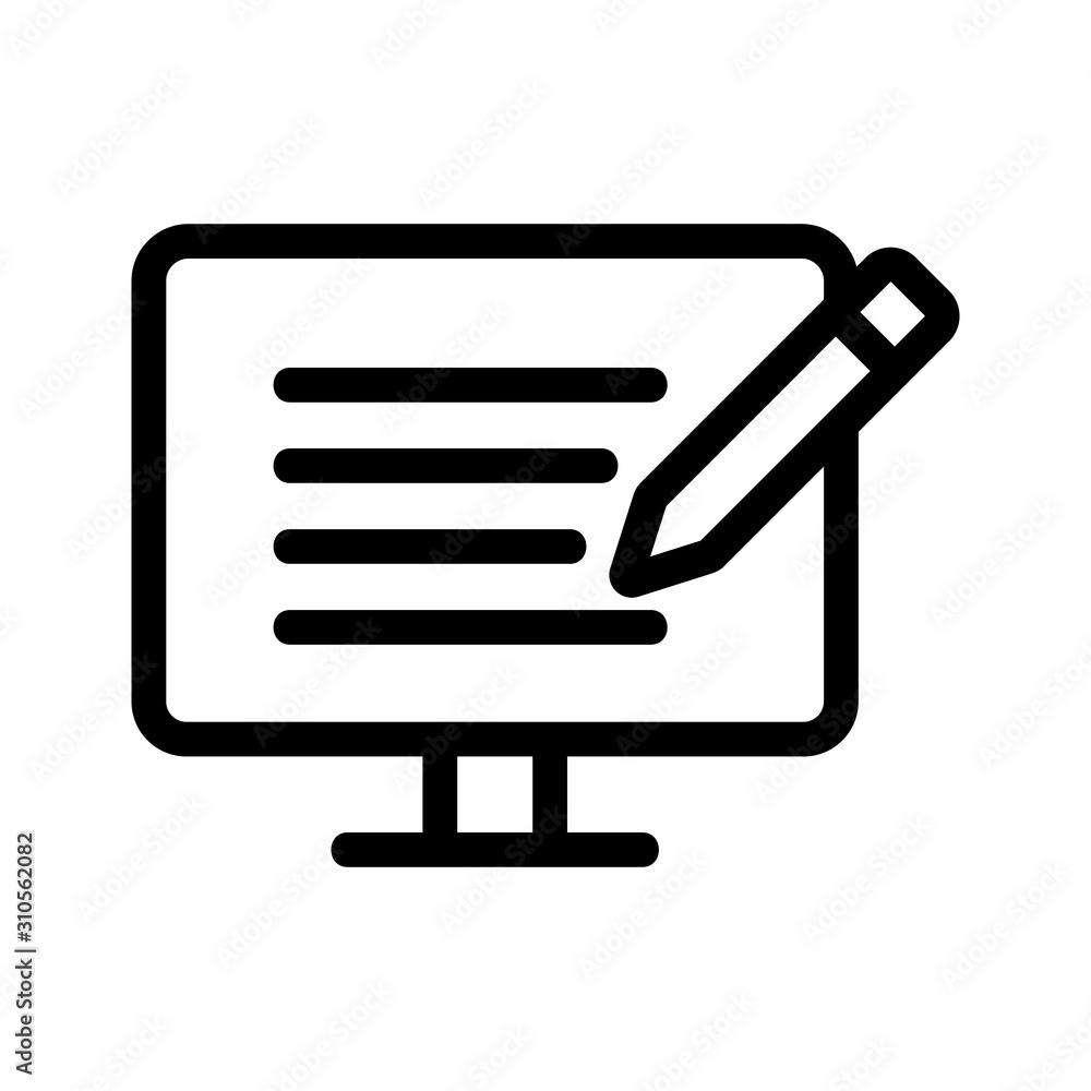 Poster monitor and text icon vector. a thin line sign. isolated contour symbol illustration